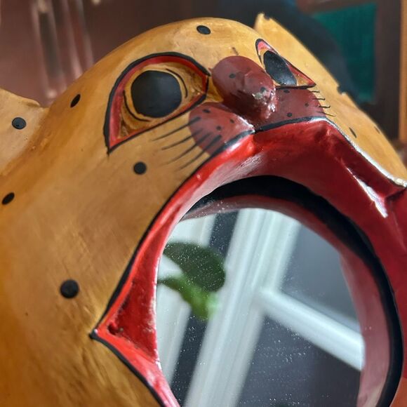 Vintage 90s Handcrafted Wooden Whismsygoth Cat Face Mirror Rare - Picture 14 of 14